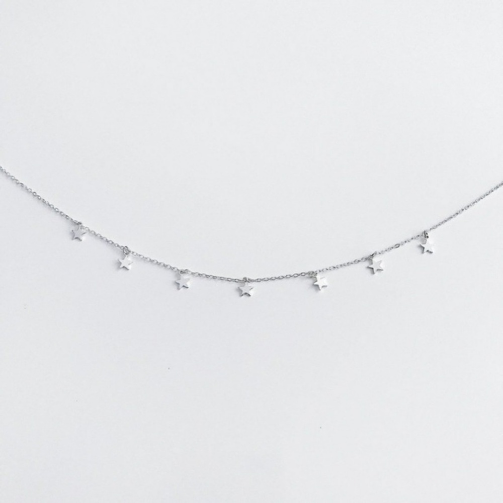 Shiny Silver Star Dangle Delicate Choker Necklace - Picture 3 of 5